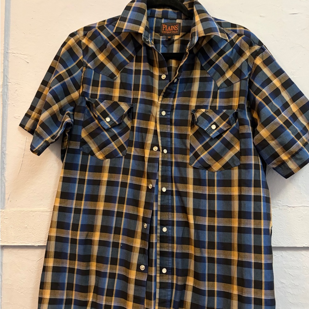 Plaid Casual Button Down Shirt in Blue and Yellow